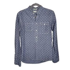 All Saints Slim Fit Polka Dot Cotton Button Front Shirt Blue White XS